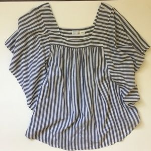 Stripped Cotton Linen Flutter Top